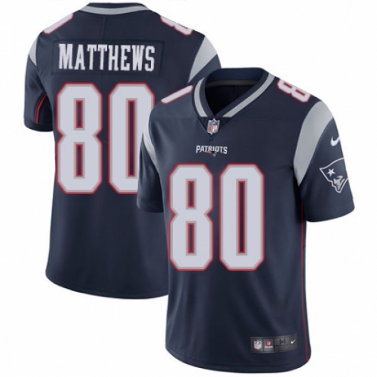 Youth Nike New England Patriots 80 Jordan Matthews Navy Blue Team Color Vapor Untouchable Limited Player NFL Jersey
