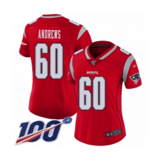 Women's New England Patriots 60 David Andrews Limited Red Inverted Legend 100th Season Football Jersey