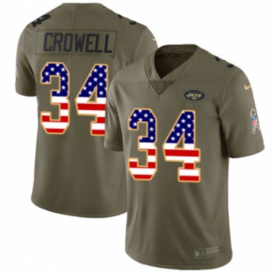 Youth Nike New York Jets 34 Isaiah Crowell Limited Olive/USA Flag 2017 Salute to Service NFL Jersey