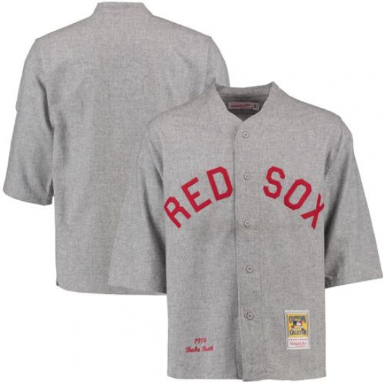 Men's Mitchell and Ness 1914 Boston Red Sox 3 Babe Ruth Authentic Grey Throwback MLB Jersey