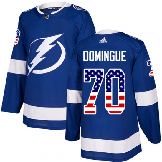 Men's Adidas Tampa Bay Lightning 70 Louis Domingue Authentic Blue USA Flag Fashion NHL Jersey