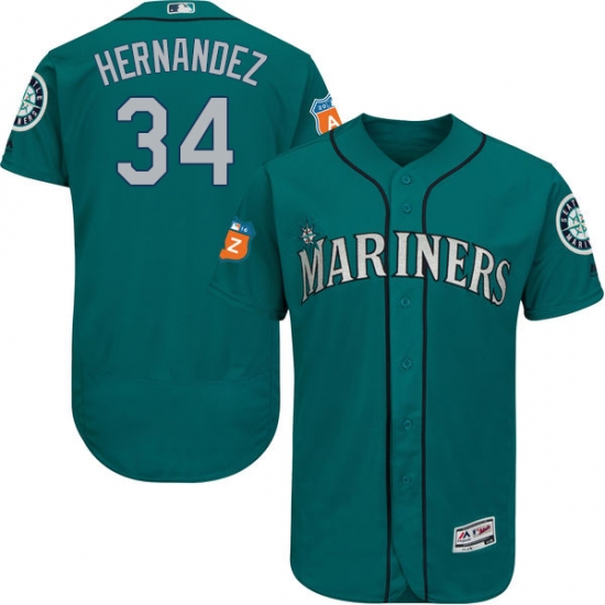 Men's Majestic Seattle Mariners 34 Felix Hernandez Teal Green Alternate Flex Base Authentic Collection MLB Jersey