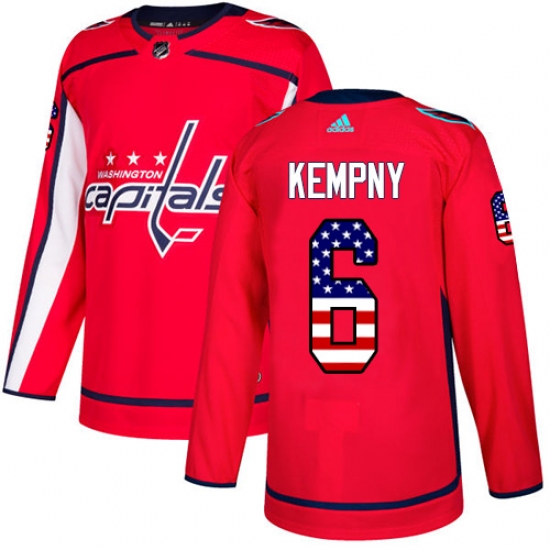 Men's Adidas Washington Capitals 6 Michal Kempny Authentic Red USA Flag Fashion NHL Jersey