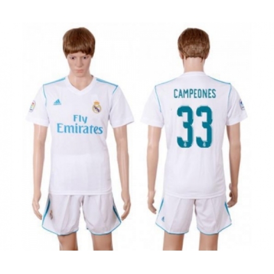 Real Madrid 33 Campeones Home Soccer Club Jersey