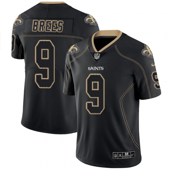 Men's Nike New Orleans Saints 9 Drew Brees Limited Lights Out Black Rush NFL Jersey