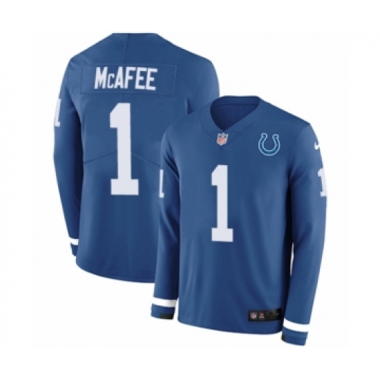 Men's Nike Indianapolis Colts 1 Pat McAfee Limited Blue Therma Long Sleeve NFL Jersey