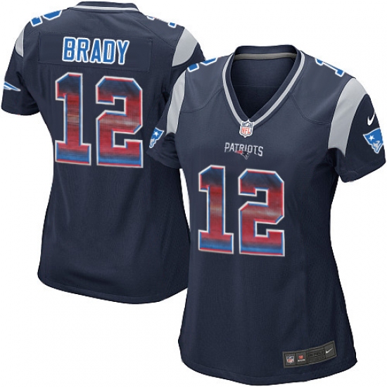 Women's Nike New England Patriots 12 Tom Brady Limited Navy Blue Strobe NFL Jersey