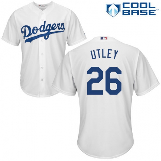 Men's Majestic Los Angeles Dodgers 26 Chase Utley Replica White Home Cool Base MLB Jersey