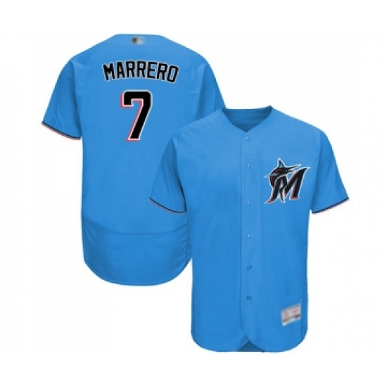 Men's Miami Marlins 7 Deven Marrero Blue Alternate Flex Base Authentic Collection Baseball Jersey