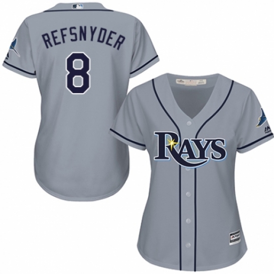 Women's Majestic Tampa Bay Rays 8 Rob Refsnyder Authentic Grey Road Cool Base MLB Jersey