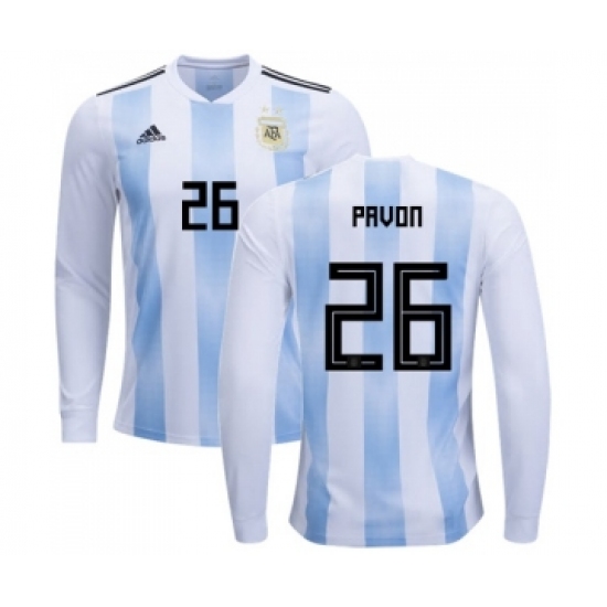 Argentina 26 Pavon Home Long Sleeves Soccer Country Jersey