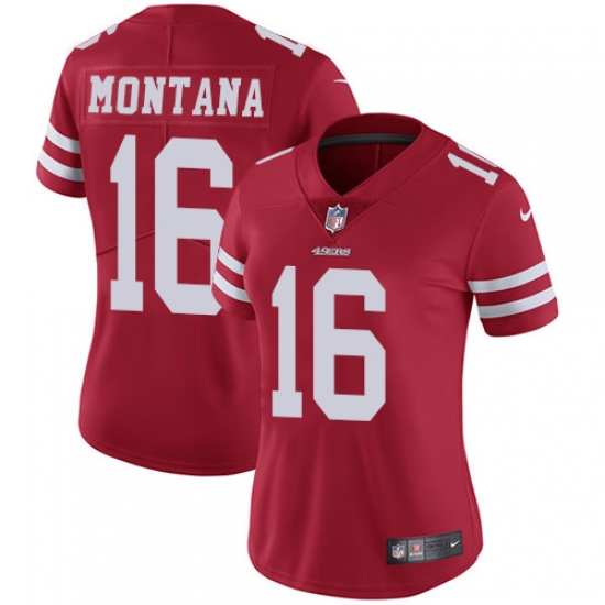 Women's Nike San Francisco 49ers 16 Joe Montana Elite Red Team Color NFL Jersey