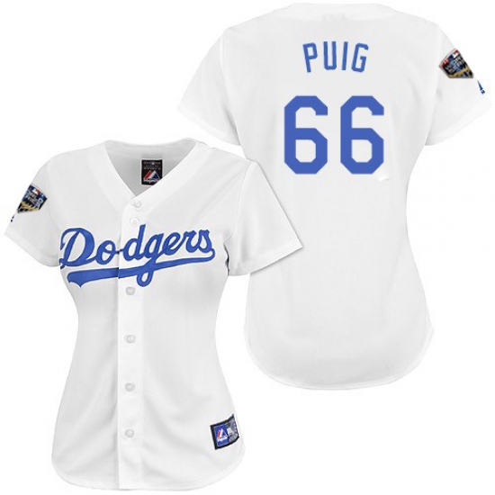 Women's Majestic Los Angeles Dodgers 66 Yasiel Puig Authentic White 2018 World Series MLB Jersey