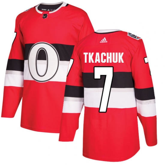 Men's Adidas Ottawa Senators 7 Brady Tkachuk Authentic Red 2017 100 Classic NHL Jersey