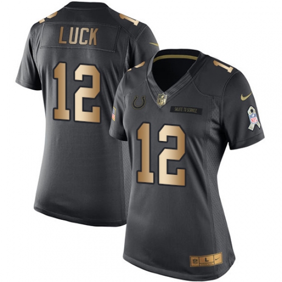 Women's Nike Indianapolis Colts 12 Andrew Luck Limited Black/Gold Salute to Service NFL Jersey