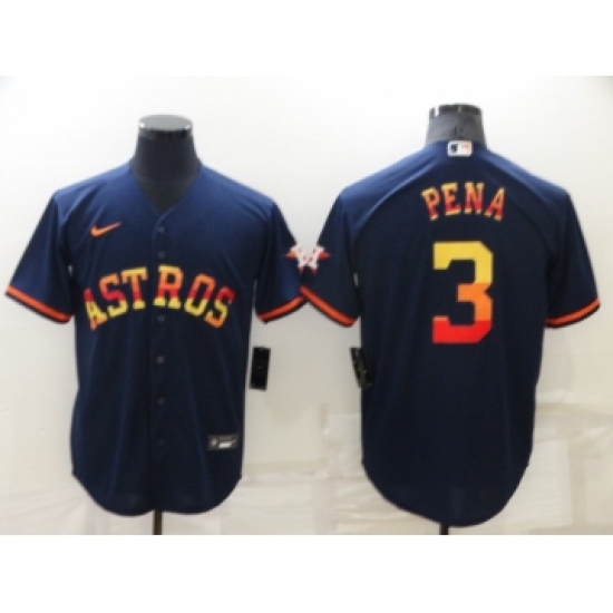 Men's Houston Astros 3 Jeremy Pena Navy Blue Rainbow Stitched MLB Cool Base Nike Jersey