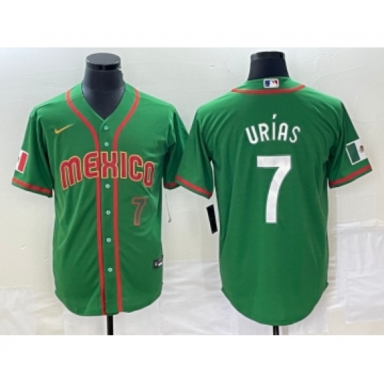 Men's Mexico Baseball 7 Julio Urias Number 2023 Green World Classic Stitched Jersey3