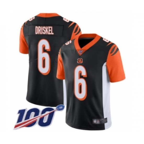 Men's Cincinnati Bengals 6 Jeff Driskel Black Team Color Vapor Untouchable Limited Player 100th Season Football Jersey