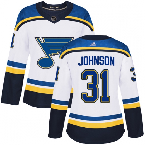 Women's Adidas St. Louis Blues 31 Chad Johnson Authentic White Away NHL Jersey