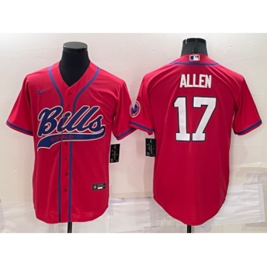 Men's Buffalo Bills 17 Josh Allen Red Stitched Cool Base Nike Baseball Jersey