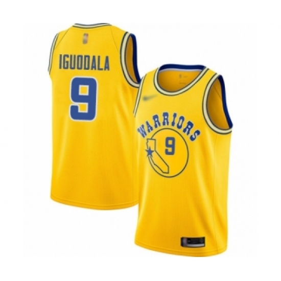 Men's Golden State Warriors 9 Andre Iguodala Authentic Gold Hardwood Classics Basketball Jersey