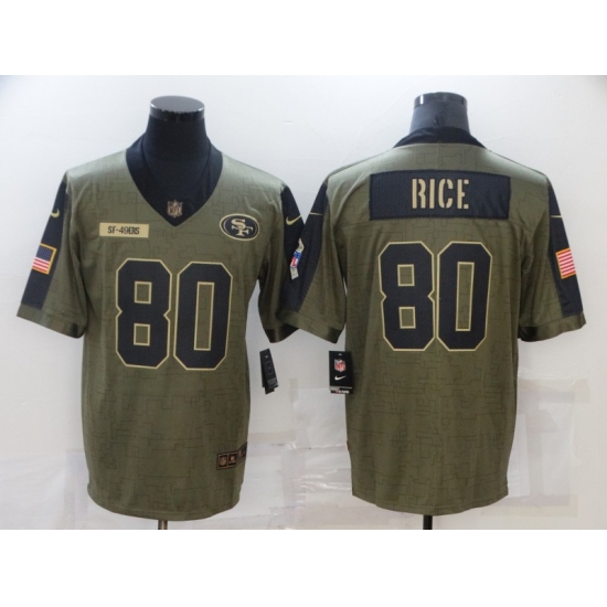 Men's San Francisco 49ers 80 Jerry Rice Nike Olive 2021 Salute To Service Limited Player Jersey