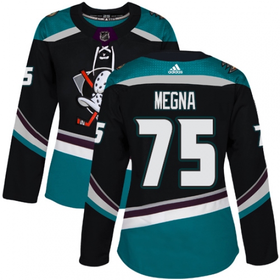 Women's Adidas Anaheim Ducks 75 Jaycob Megna Authentic Black Teal Third NHL Jersey