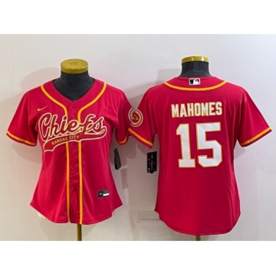 Women's Kansas City Chiefs 15 Patrick Mahomes Red With Patch Cool Base Stitched Baseball Jersey