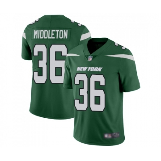 Men's New York Jets 36 Doug Middleton Green Team Color Vapor Untouchable Limited Player Football Jersey