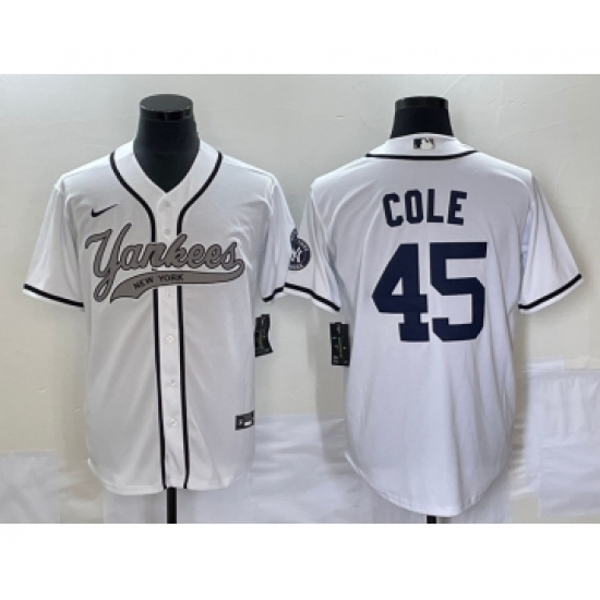 Men's New York Yankees 45 Gerrit Cole White Cool Base Stitched Baseball Jersey