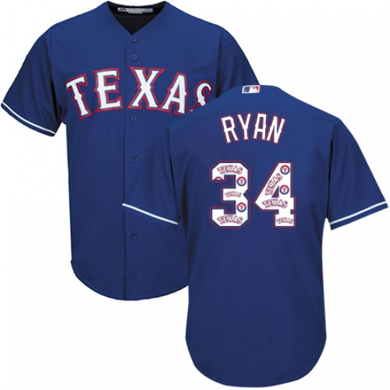 Men's Majestic Texas Rangers 34 Nolan Ryan Authentic Royal Blue Team Logo Fashion Cool Base MLB Jersey