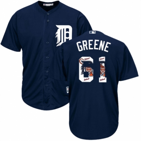 Men's Majestic Detroit Tigers 61 Shane Greene Authentic Navy Blue Team Logo Fashion Cool Base MLB Jersey