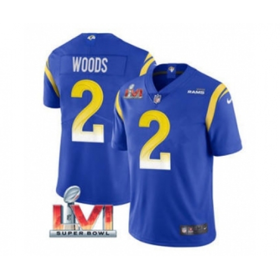 Men's Los Angeles Rams 2 Robert Woods Royal 2022 Super Bowl LVI Vapor Limited Stitched Jersey