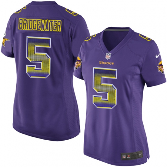 Women's Nike Minnesota Vikings 5 Teddy Bridgewater Limited Purple Strobe NFL Jersey