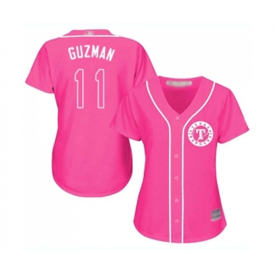 Women's Texas Rangers 11 Ronald Guzman Replica Pink Fashion Cool Base Baseball Jersey