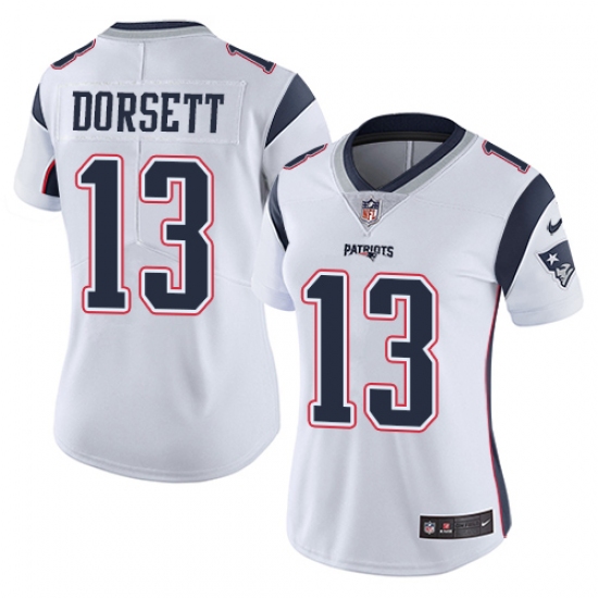 Women's Nike New England Patriots 13 Phillip Dorsett White Vapor Untouchable Limited Player NFL Jersey