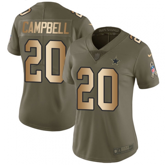 Women's Nike Dallas Cowboys 20 Ibraheim Campbell Limited Olive Gold 2017 Salute to Service NFL Jersey