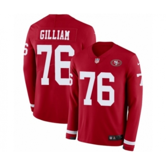 Men's Nike San Francisco 49ers 76 Garry Gilliam Limited Red Therma Long Sleeve NFL Jersey