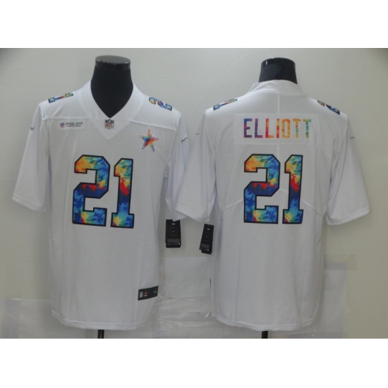 Men's Dallas Cowboys 21 Ezekiel Elliott White Rainbow Version Nike Limited Jersey