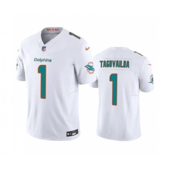 Men's Miami Dolphins 1 Tua Tagovailoa White 2023 F.U.S.E Vapor Limited Stitched Football Jersey