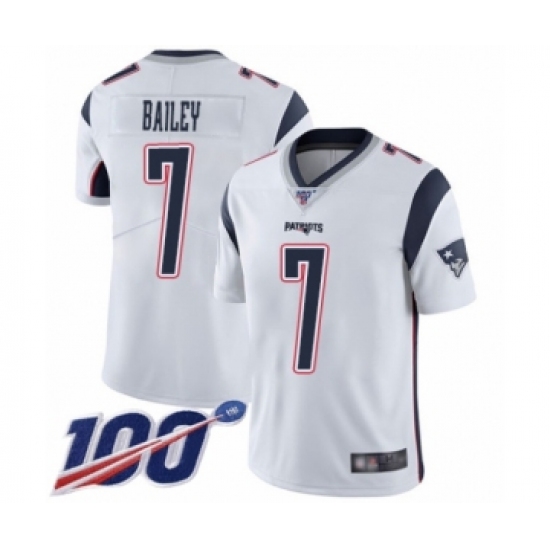 Men's New England Patriots 7 Jake Bailey White Vapor Untouchable Limited Player 100th Season Football Jersey
