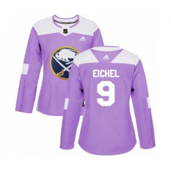 Women's Adidas Buffalo Sabres 9 Jack Eichel Authentic Purple Fights Cancer Practice NHL Jersey