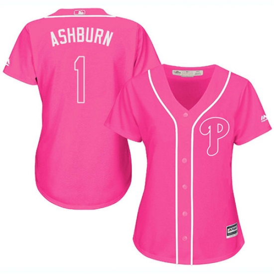 Women's Majestic Philadelphia Phillies 1 Richie Ashburn Replica Pink Fashion Cool Base MLB Jersey