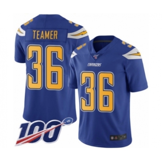 Youth Los Angeles Chargers 36 Roderic Teamer Limited Electric Blue Rush Vapor Untouchable 100th Season Football Jersey