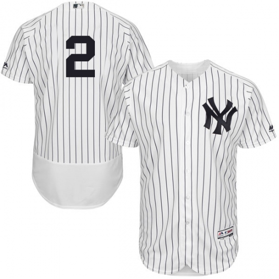 Men's Majestic New York Yankees 2 Derek Jeter White Home Flex Base Authentic Collection MLB Jersey