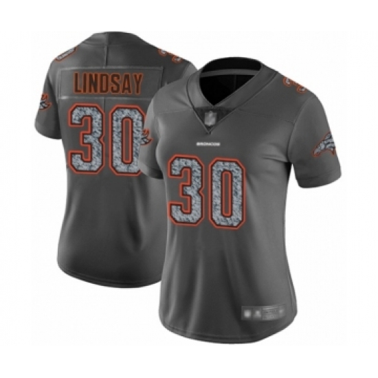 Women's Denver Broncos 30 Phillip Lindsay Gray Static Fashion Limited Football Jersey