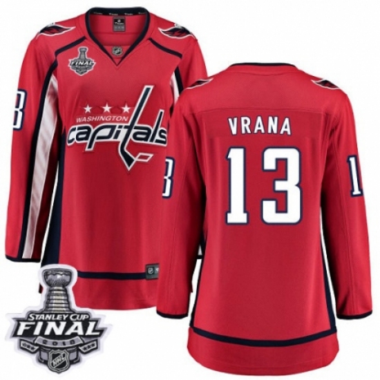 Women's Washington Capitals 13 Jakub Vrana Fanatics Branded Red Home Breakaway 2018 Stanley Cup Final NHL Jersey