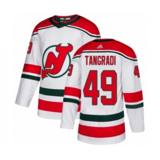 Men's Adidas New Jersey Devils 49 Eric Tangradi Authentic White Alternate NHL Jersey