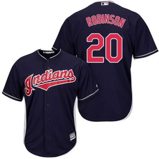 Youth Majestic Cleveland Indians 20 Eddie Robinson Authentic Navy Blue Alternate 1 Cool Base MLB Jersey