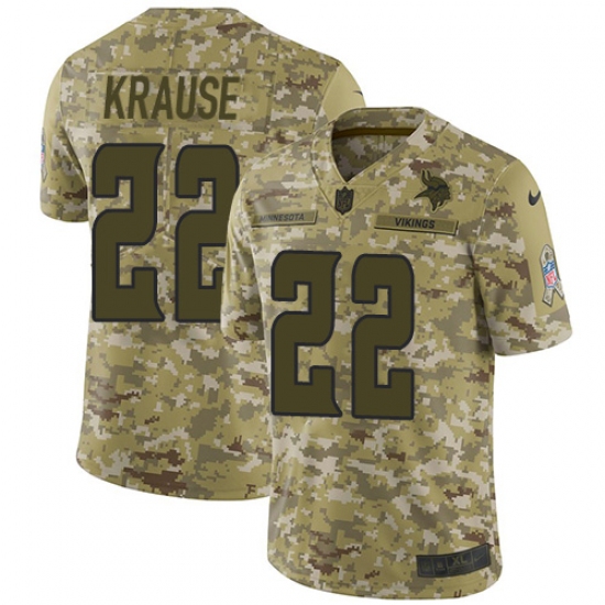 Youth Nike Minnesota Vikings 22 Paul Krause Limited Camo 2018 Salute to Service NFL Jersey